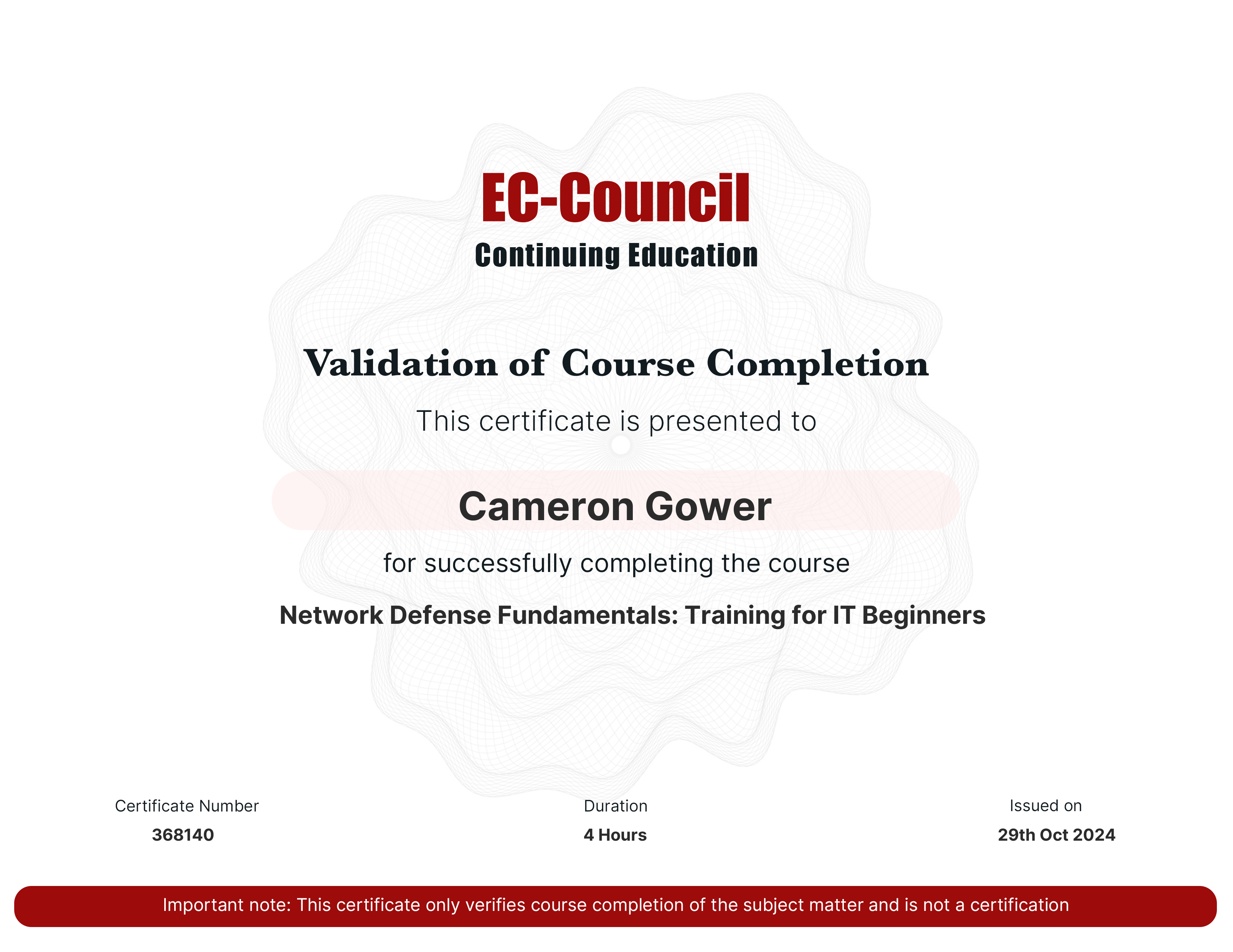 Network Defence Fundamentals Completion